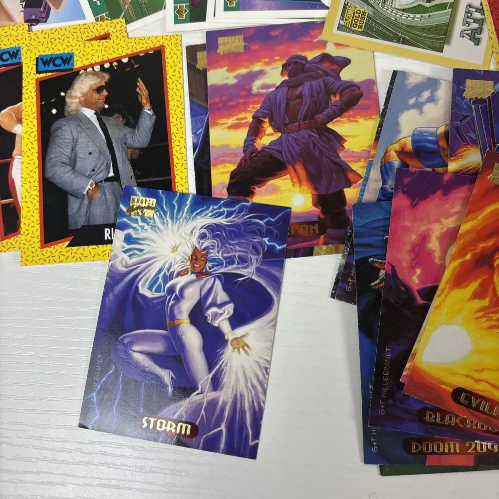 Lot 90s Trading cards 200+ Looney Tunes Marvel WCW WWF Olympics Batman Hot Wheel